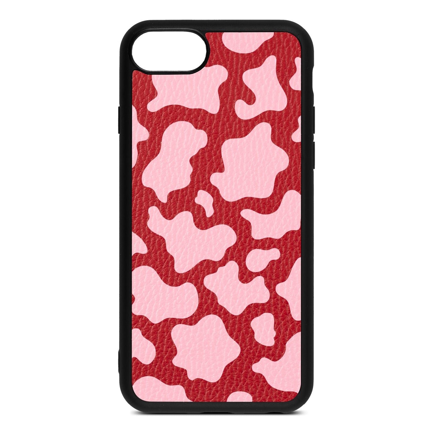 Pink Cow Print Red Pebble Leather iPhone 8 Case