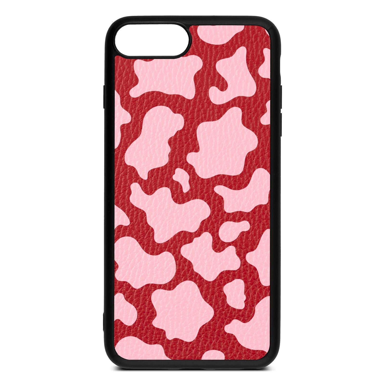 Pink Cow Print Red Pebble Leather iPhone 8 Plus Case