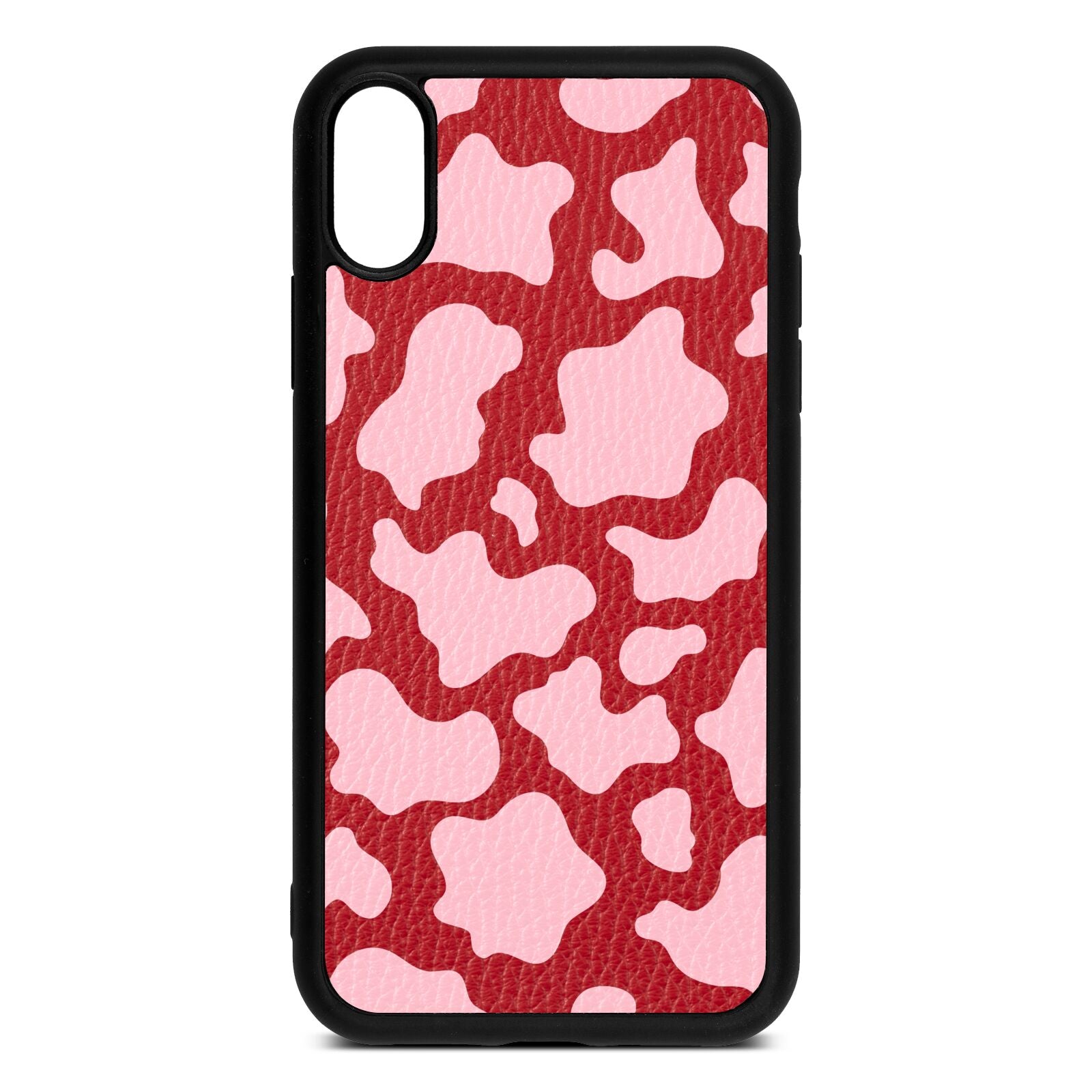 Pink Cow Print Red Pebble Leather iPhone Xr Case