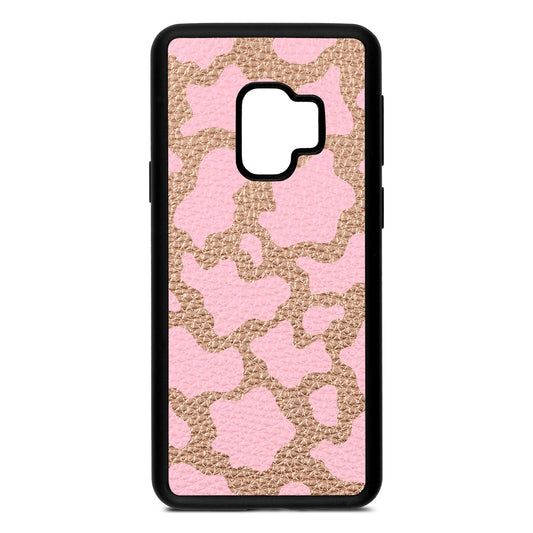 Pink Cow Print Rose Gold Pebble Leather Samsung S9 Case