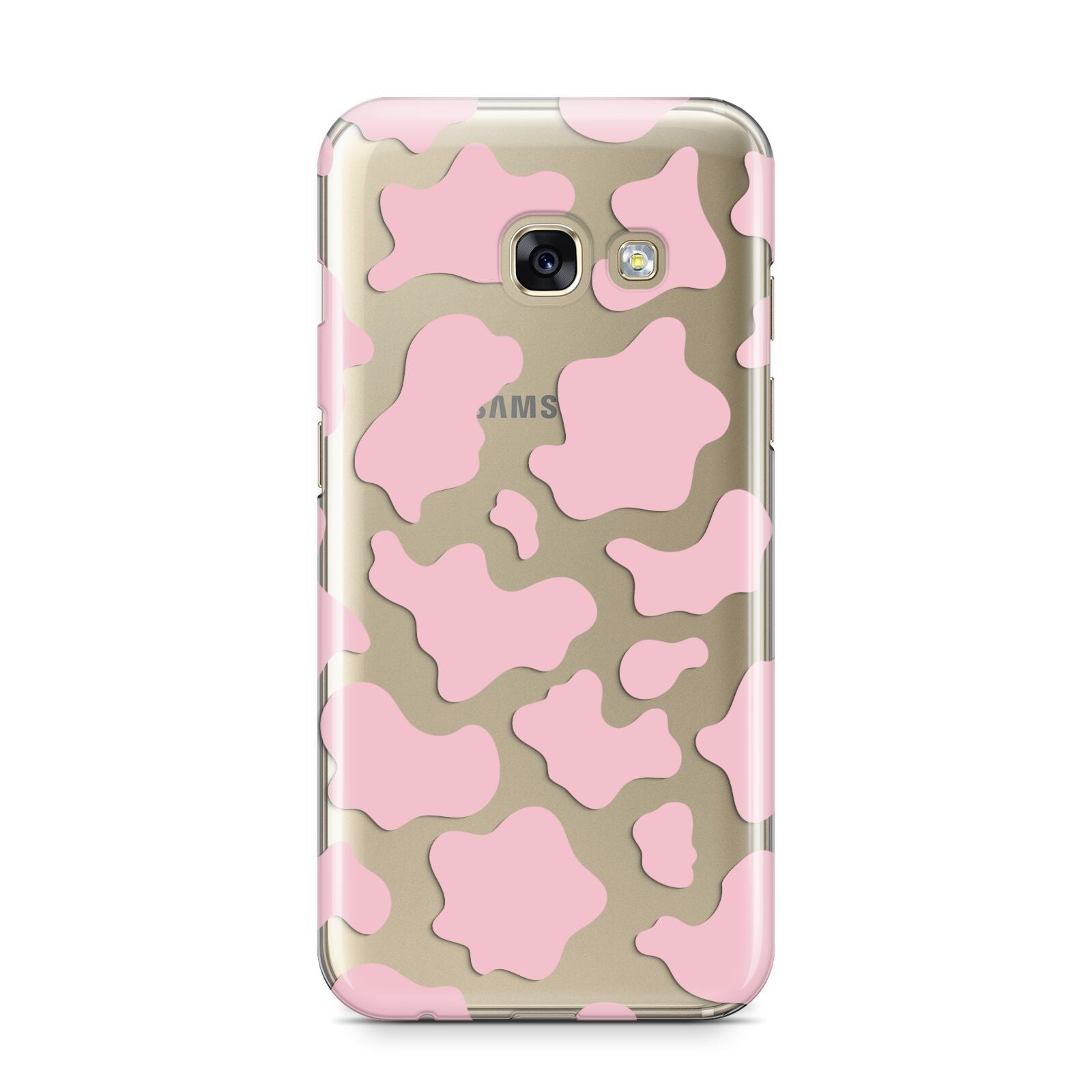 Pink Cow Print Samsung Galaxy A3 2017 Case on gold phone