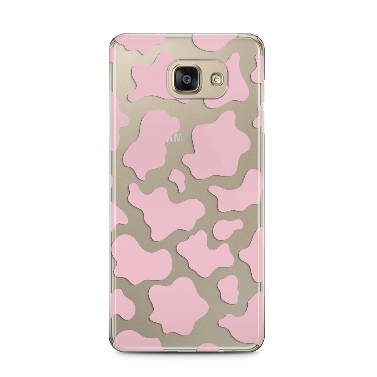 Pink Cow Print Samsung Galaxy A5 2016 Case on gold phone