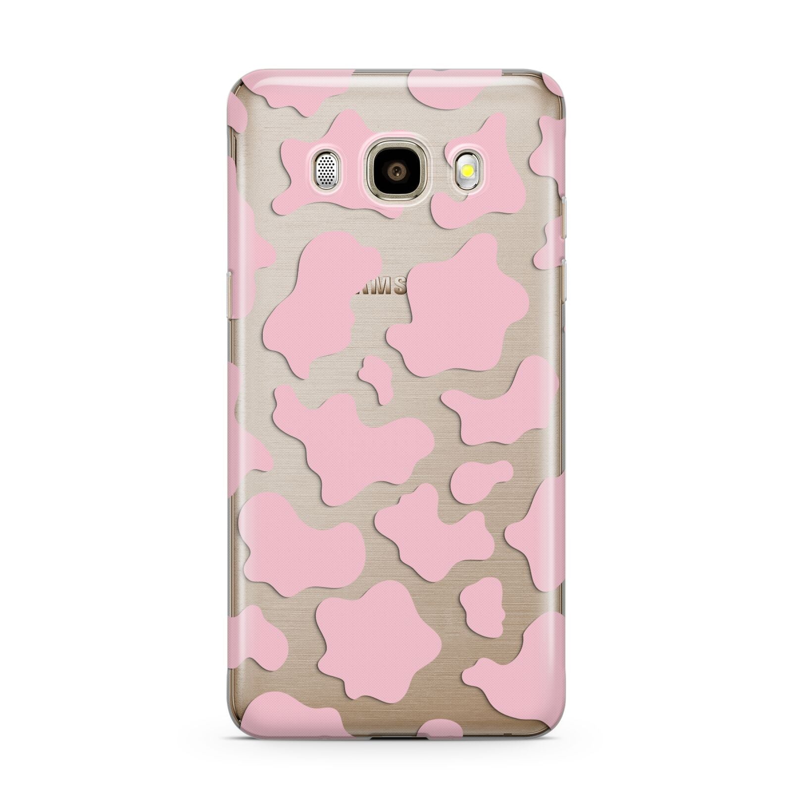Pink Cow Print Samsung Galaxy J7 2016 Case on gold phone