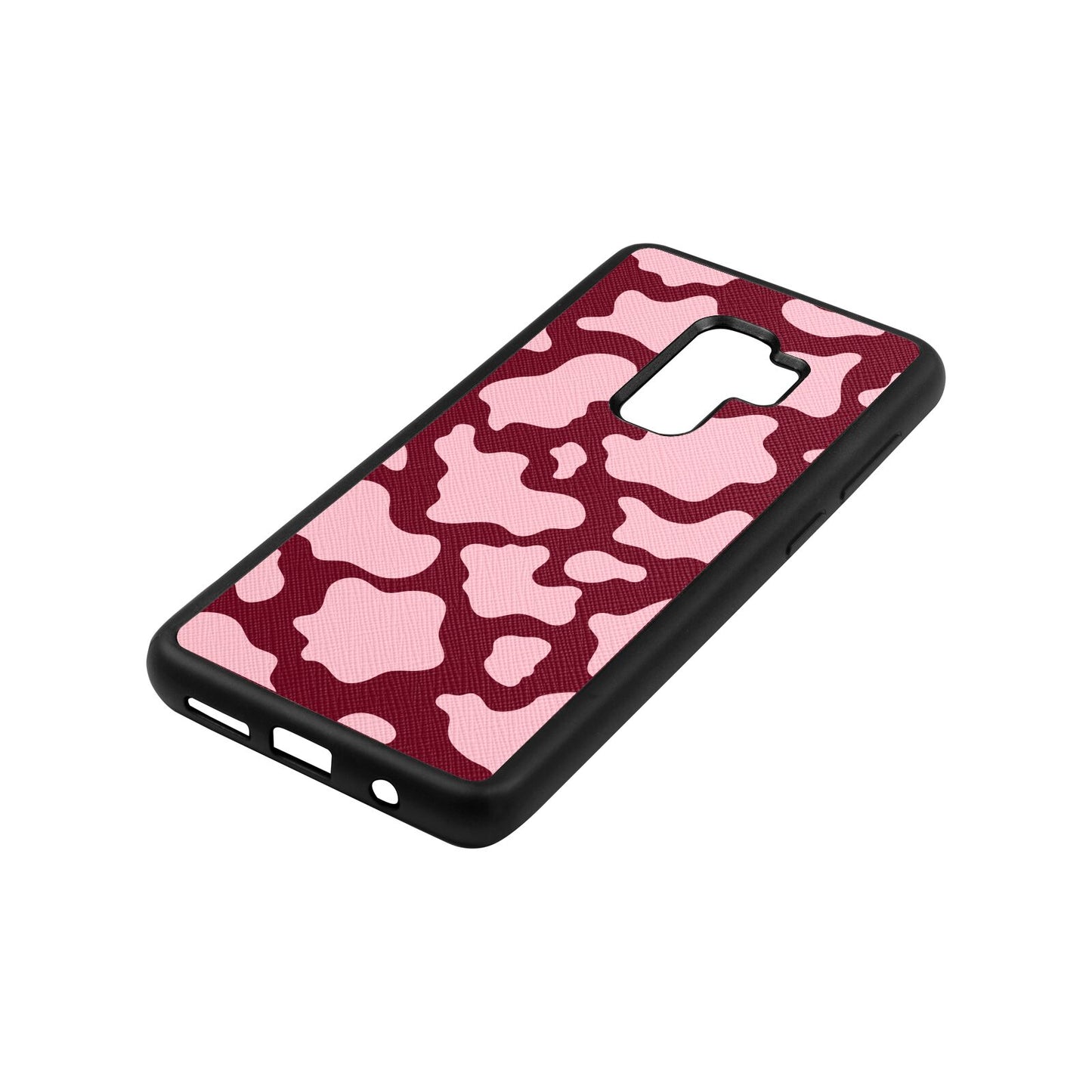 Pink Cow Print Wine Red Saffiano Leather Samsung S9 Plus Case Side Angle