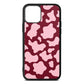 Pink Cow Print Wine Red Saffiano Leather iPhone 11 Case