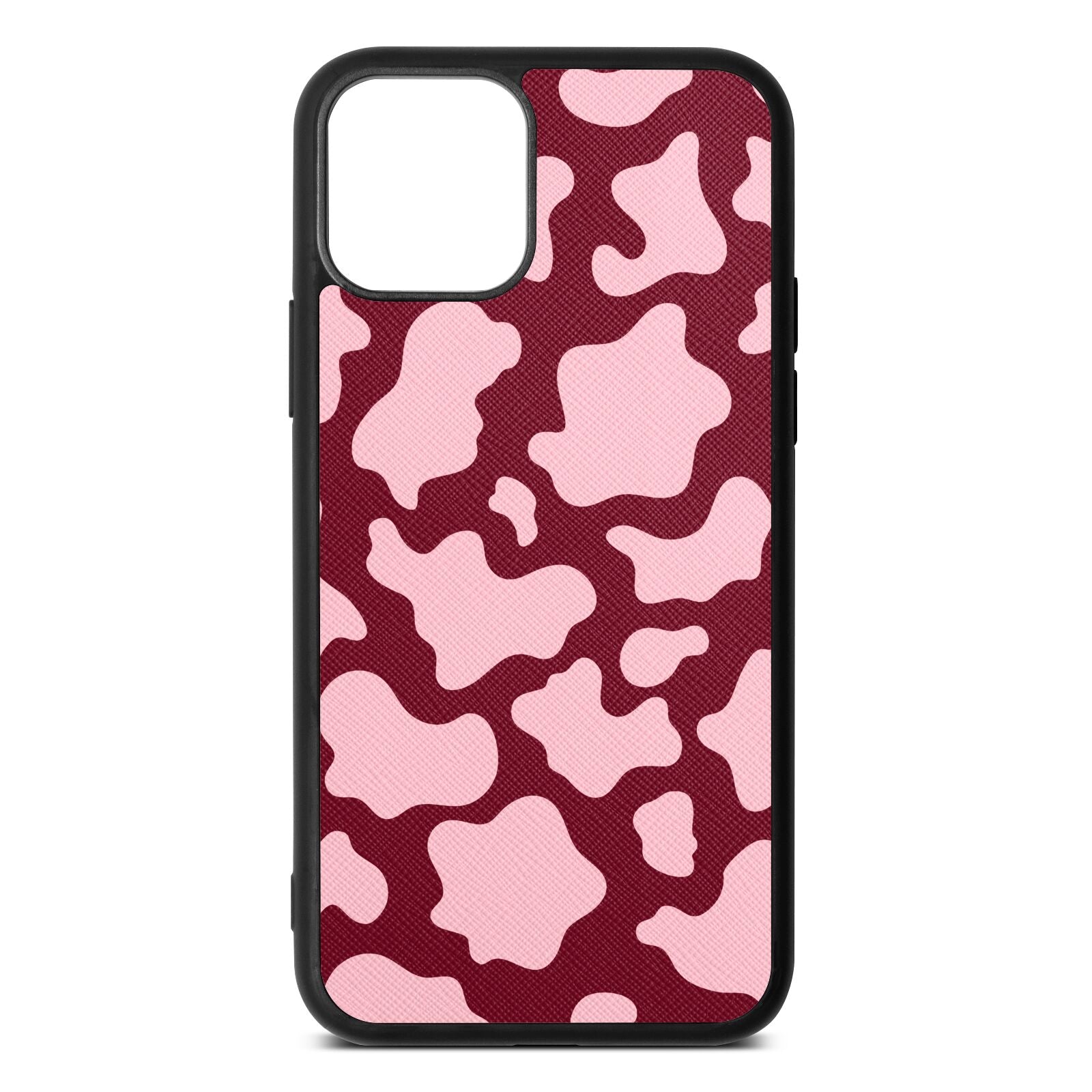 Pink Cow Print Wine Red Saffiano Leather iPhone 11 Case