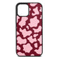 Pink Cow Print Wine Red Saffiano Leather iPhone 12 Case
