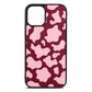 Pink Cow Print Wine Red Saffiano Leather iPhone 12 Mini Case