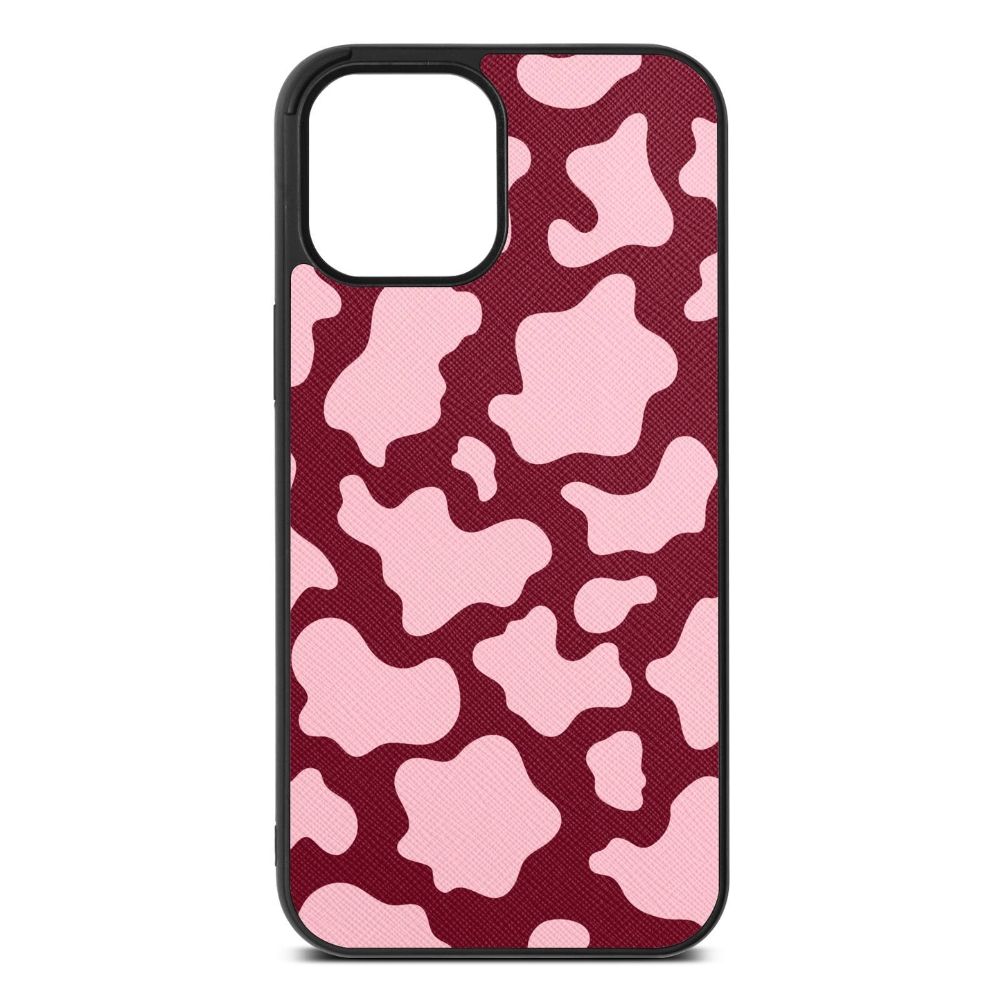 Pink Cow Print Wine Red Saffiano Leather iPhone 12 Pro Max Case