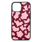 Pink Cow Print Wine Red Saffiano Leather iPhone 13 Mini Case