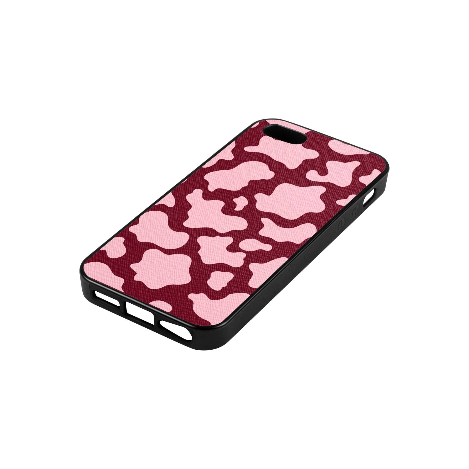 Pink Cow Print Wine Red Saffiano Leather iPhone 5 Case Side Angle