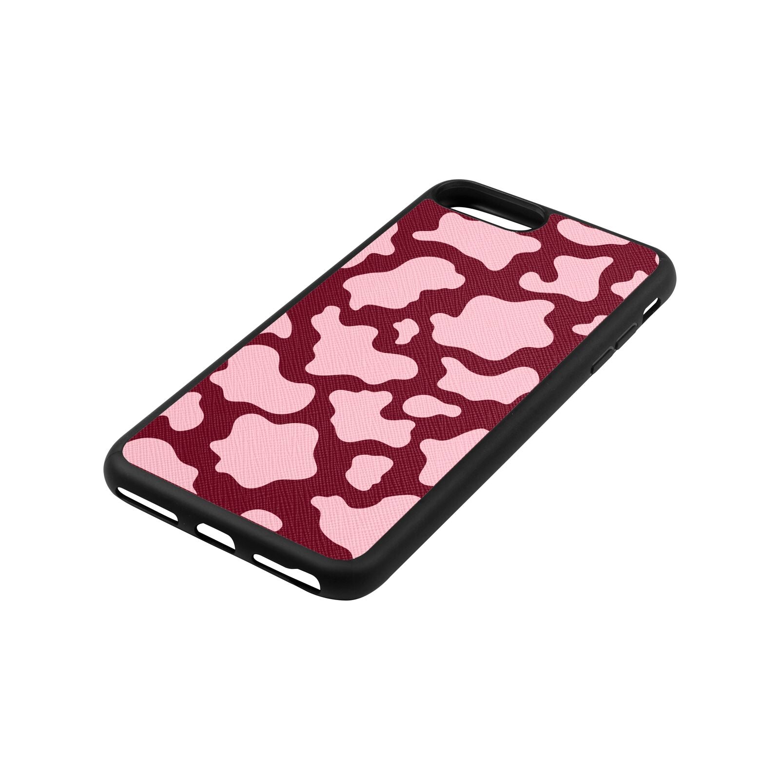 Pink Cow Print Wine Red Saffiano Leather iPhone 8 Plus Case Side Angle
