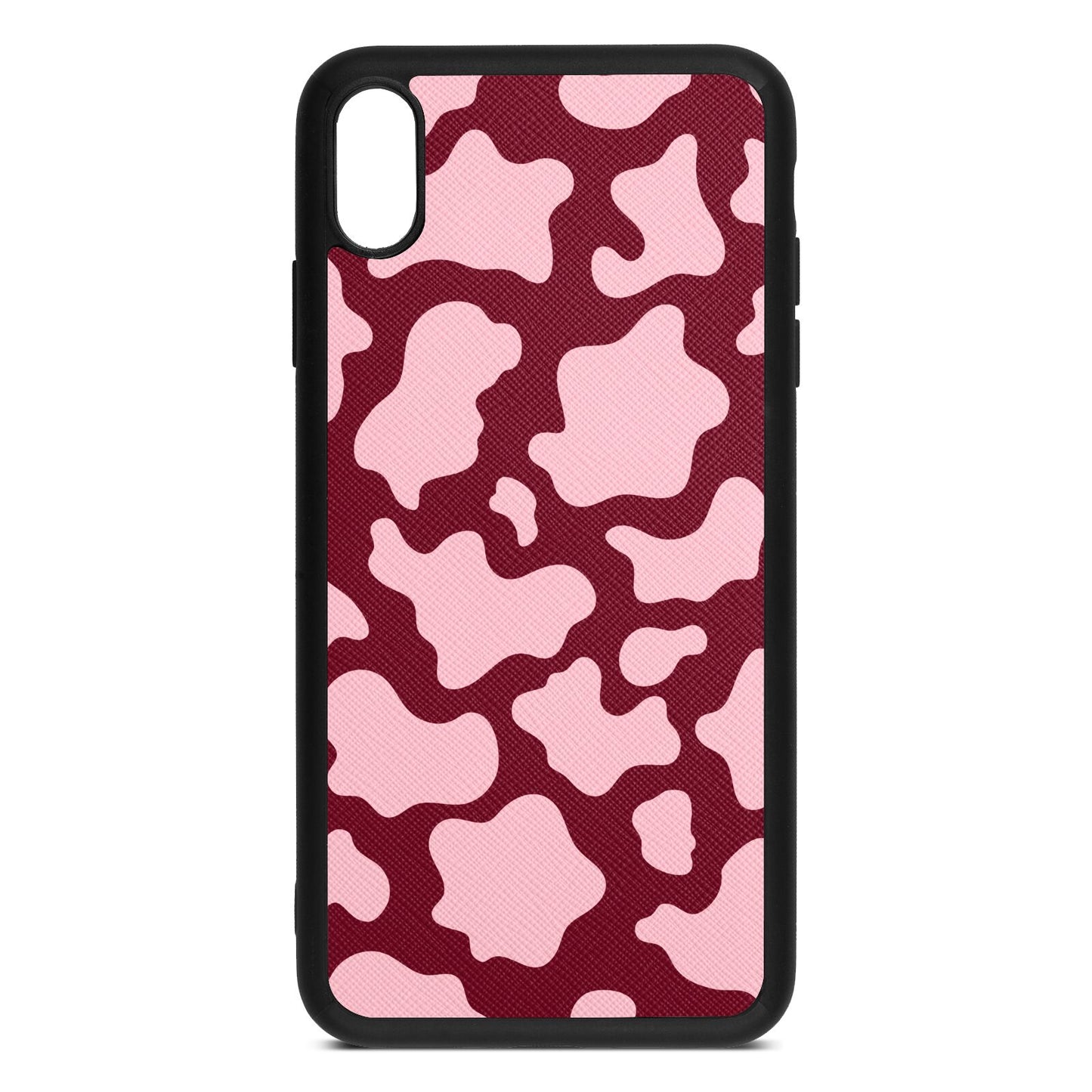 Pink Cow Print Wine Red Saffiano Leather iPhone Xs Max Case