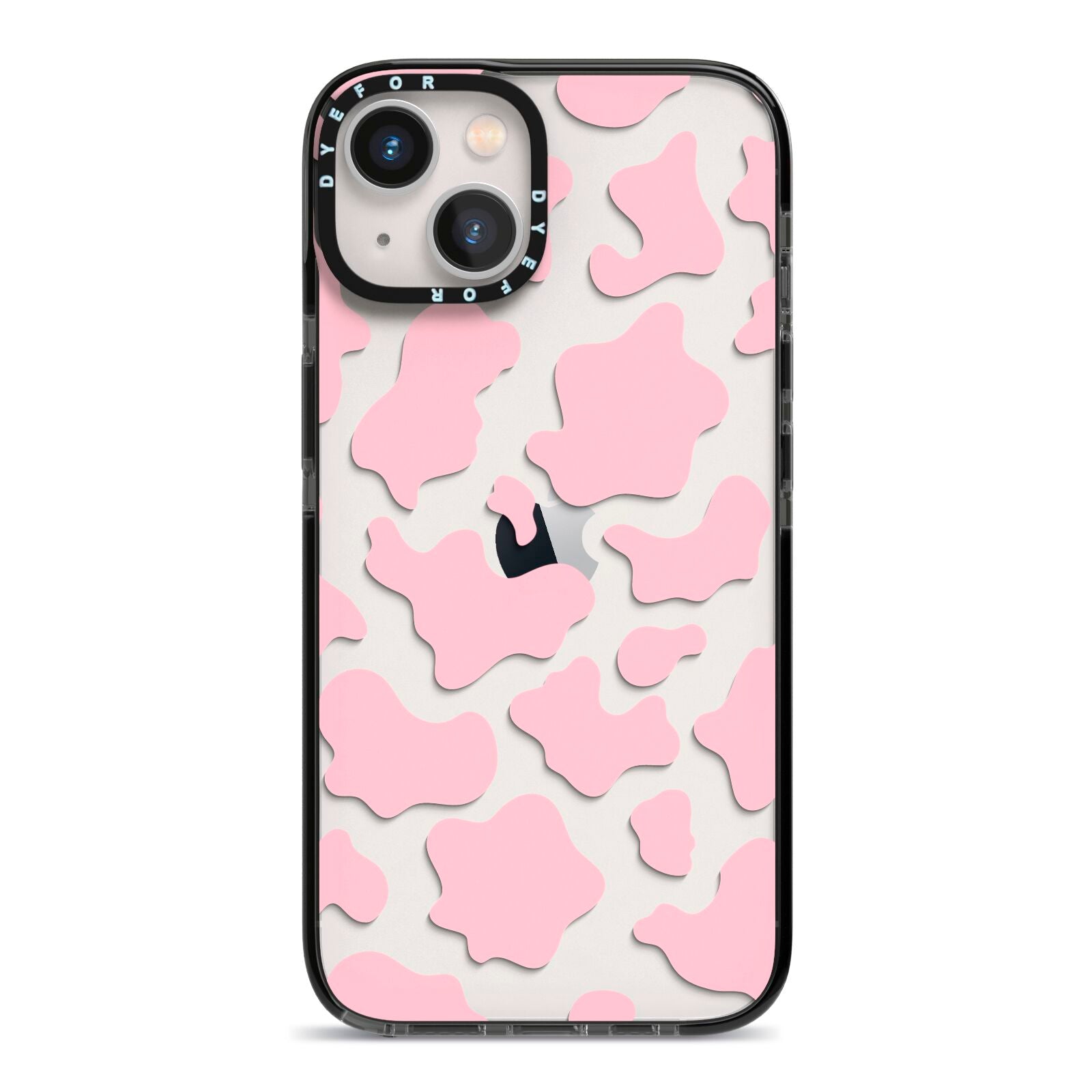 Pink Cow Print iPhone 13 Black Impact Case on Silver phone