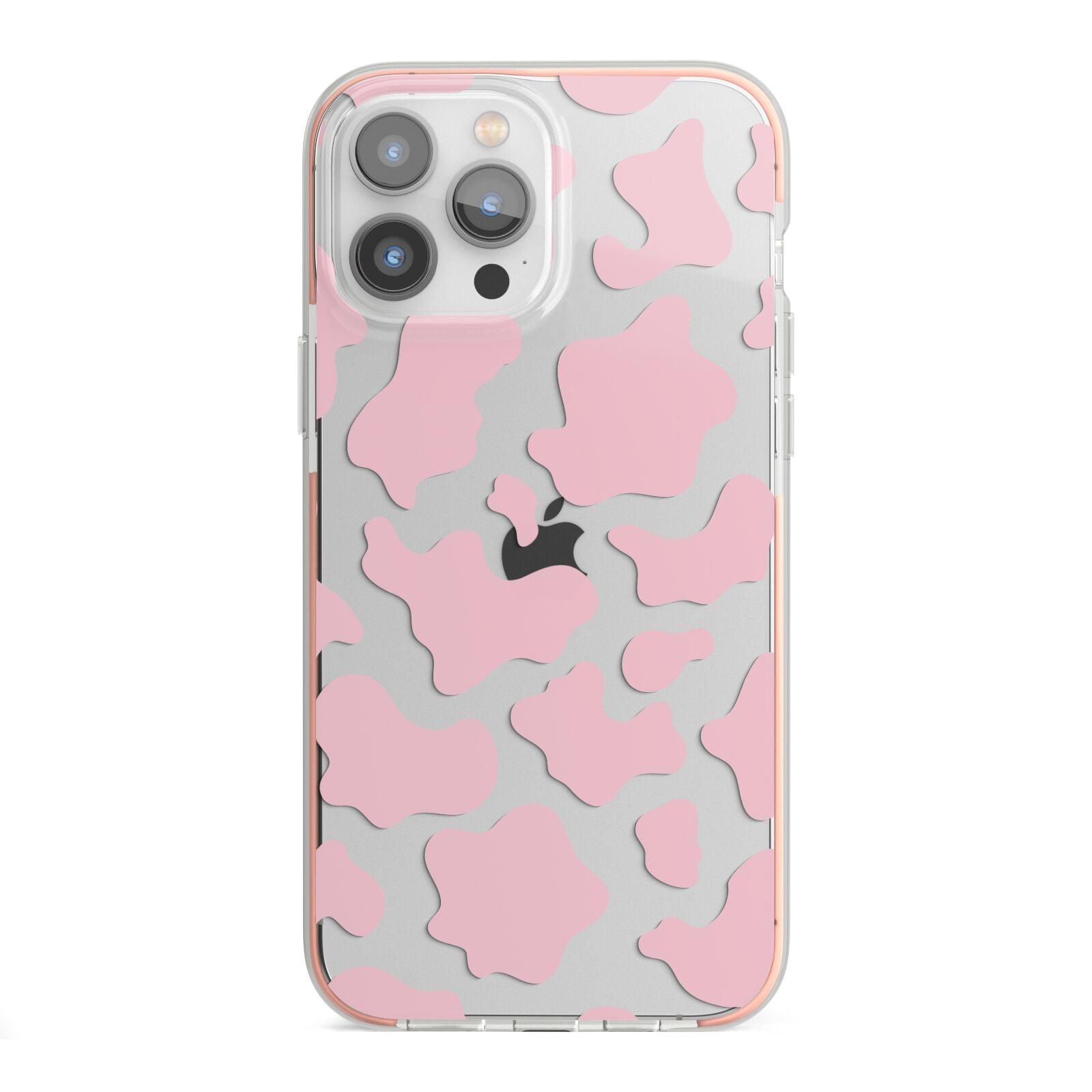 Pink Cow Print iPhone 13 Pro Max TPU Impact Case with Pink Edges