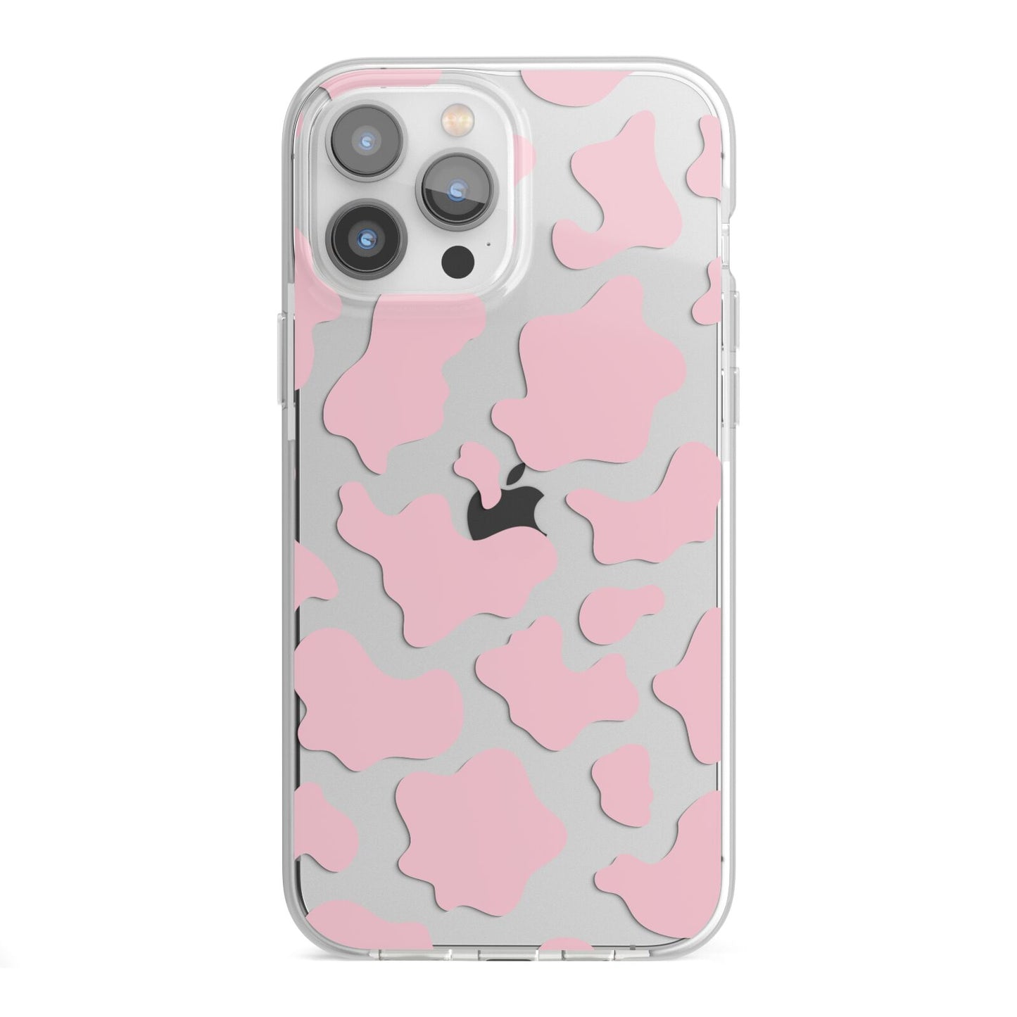 Pink Cow Print iPhone 13 Pro Max TPU Impact Case with White Edges