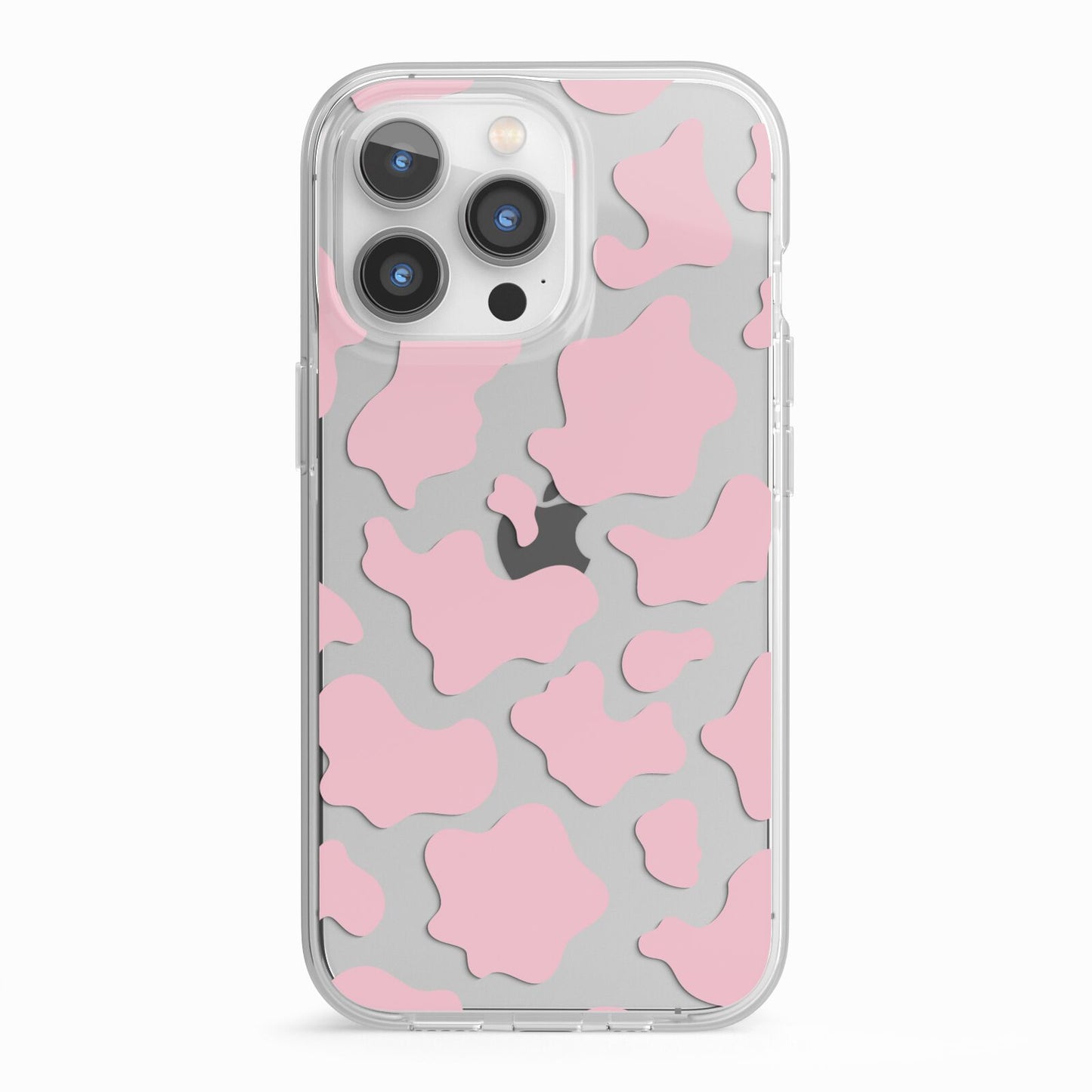 Pink Cow Print iPhone 13 Pro TPU Impact Case with White Edges