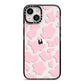 Pink Cow Print iPhone 14 Black Impact Case on Silver phone