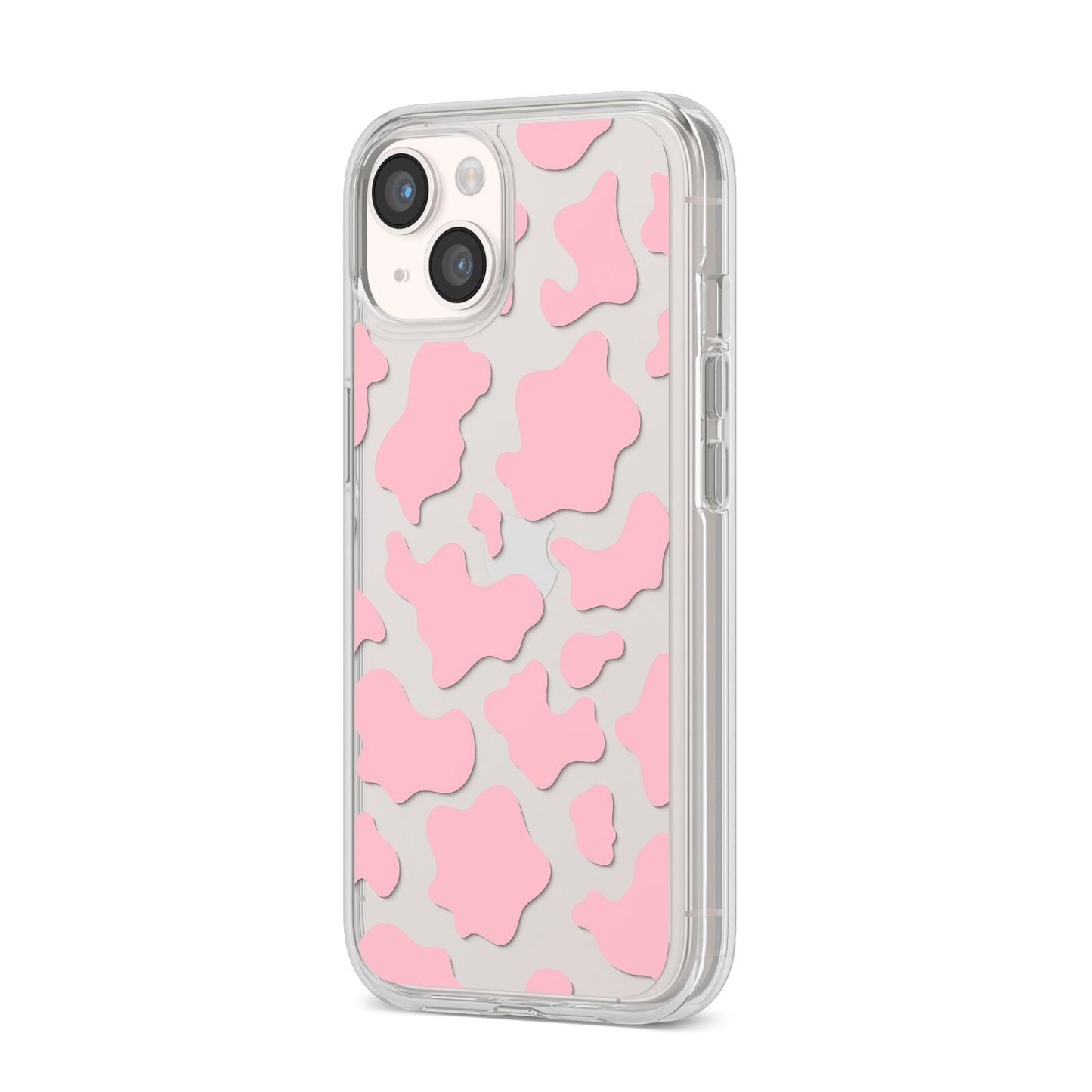 Pink Cow Print iPhone 14 Clear Tough Case Starlight Angled Image