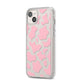 Pink Cow Print iPhone 14 Plus Clear Tough Case Starlight Angled Image