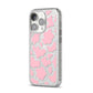 Pink Cow Print iPhone 14 Pro Glitter Tough Case Silver Angled Image
