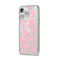 Pink Cow Print iPhone 14 Pro Max Clear Tough Case Silver Angled Image