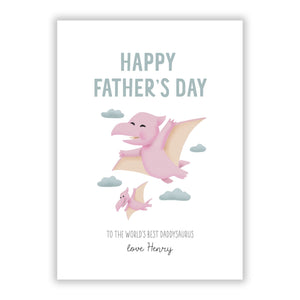 Pink Dino Happy Fathers Day Custom Greetings Card