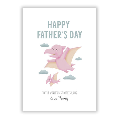 Pink Dino Happy Fathers Day Custom A5 Flat Greetings Card