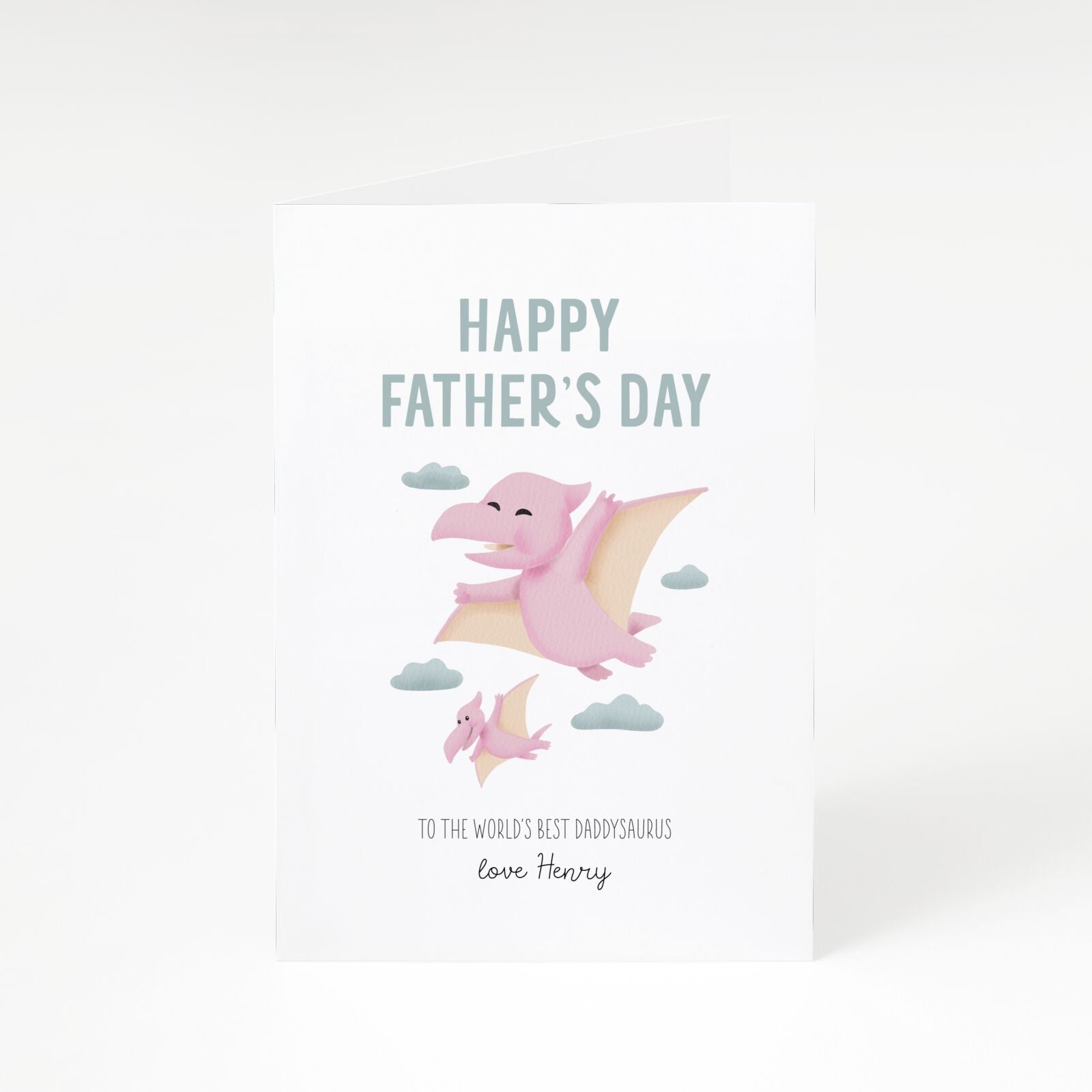 Pink Dino Happy Fathers Day Custom A5 Greetings Card