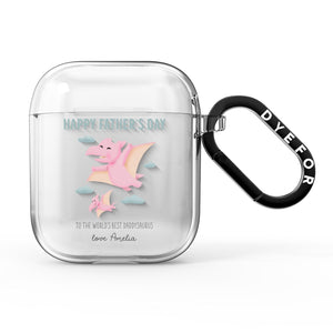 Pink Dino Happy Fathers Day Custom AirPods Case