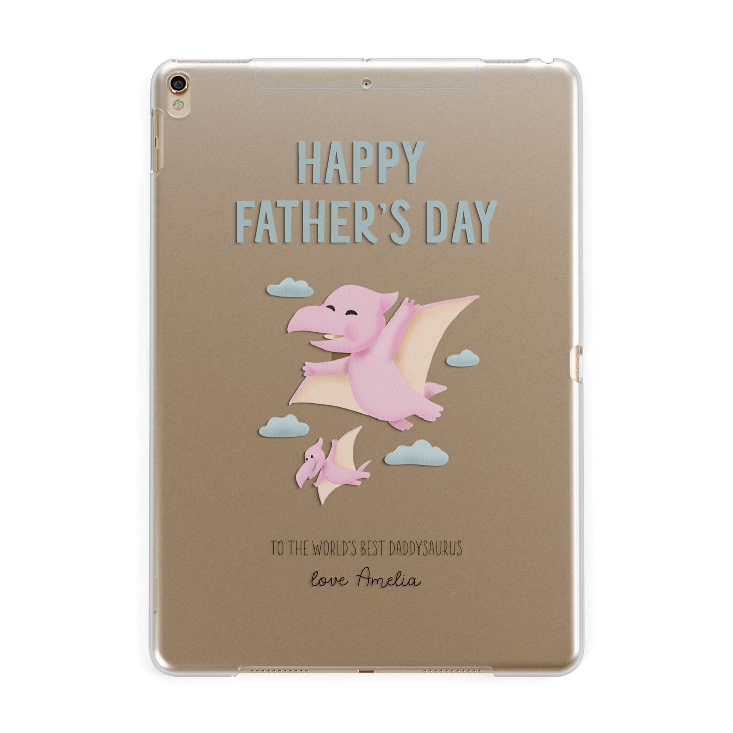 Pink Dino Happy Fathers Day Custom Apple iPad Gold Case