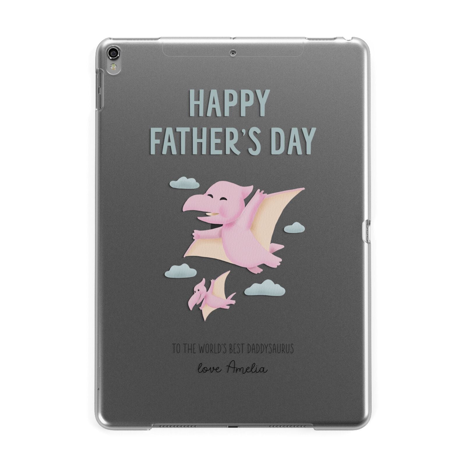 Pink Dino Happy Fathers Day Custom Apple iPad Grey Case