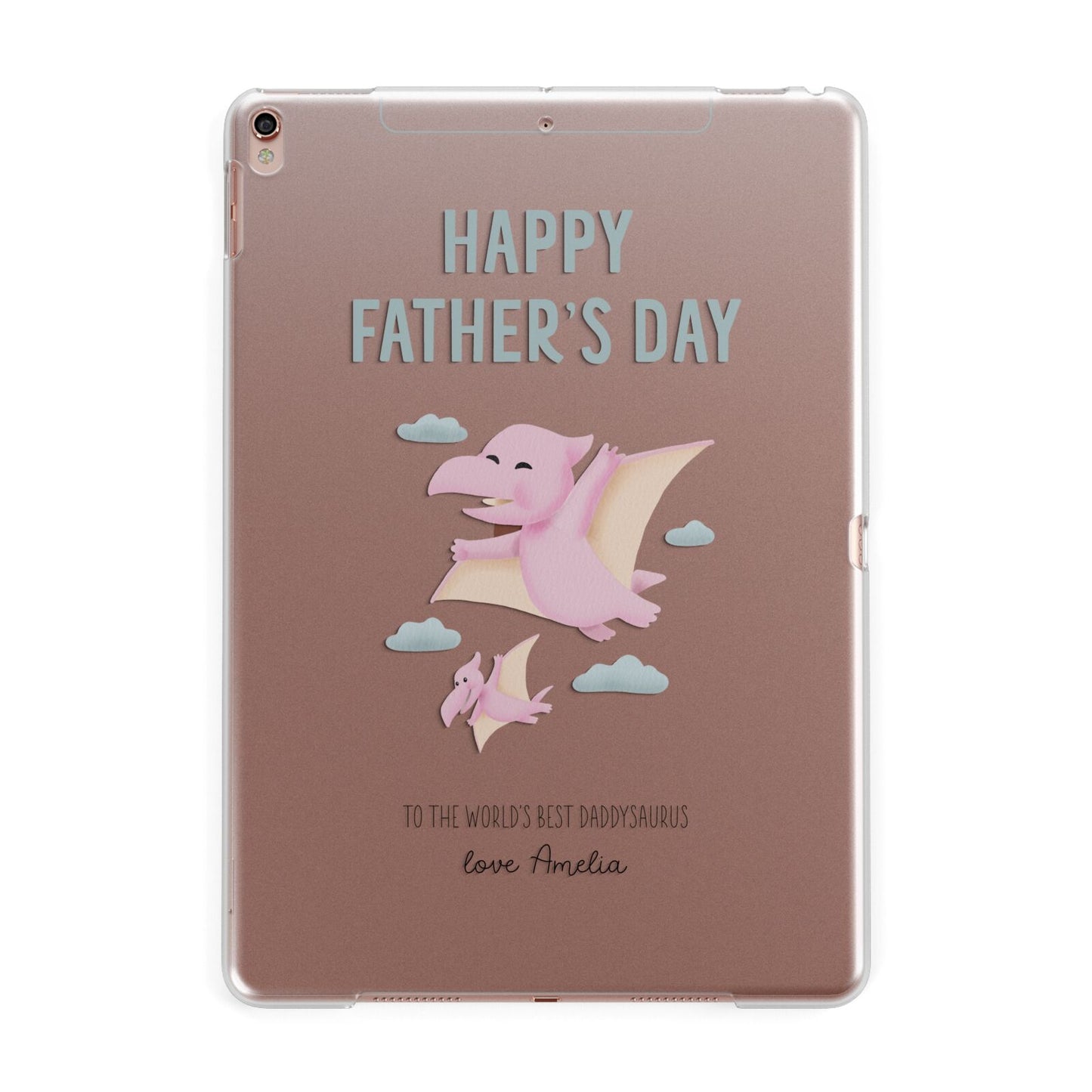 Pink Dino Happy Fathers Day Custom Apple iPad Rose Gold Case