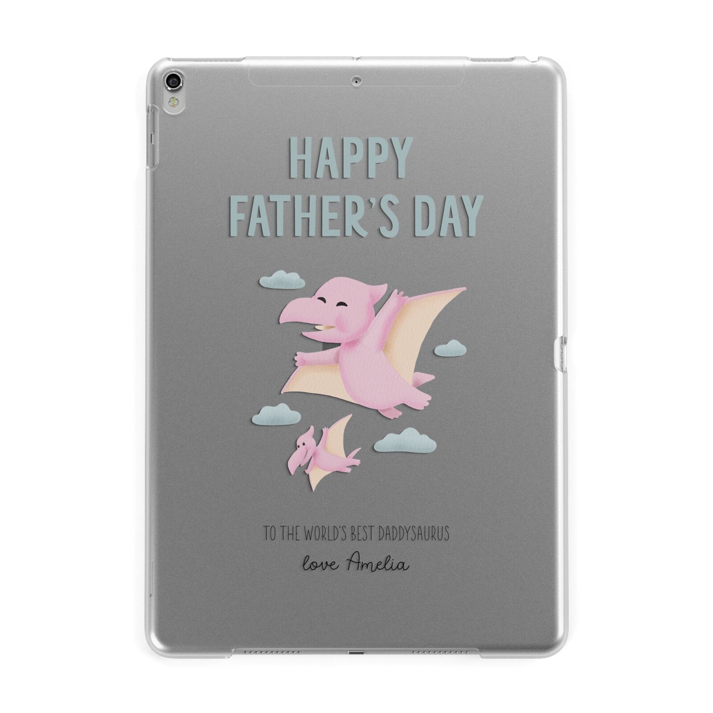 Pink Dino Happy Fathers Day Custom Apple iPad Silver Case