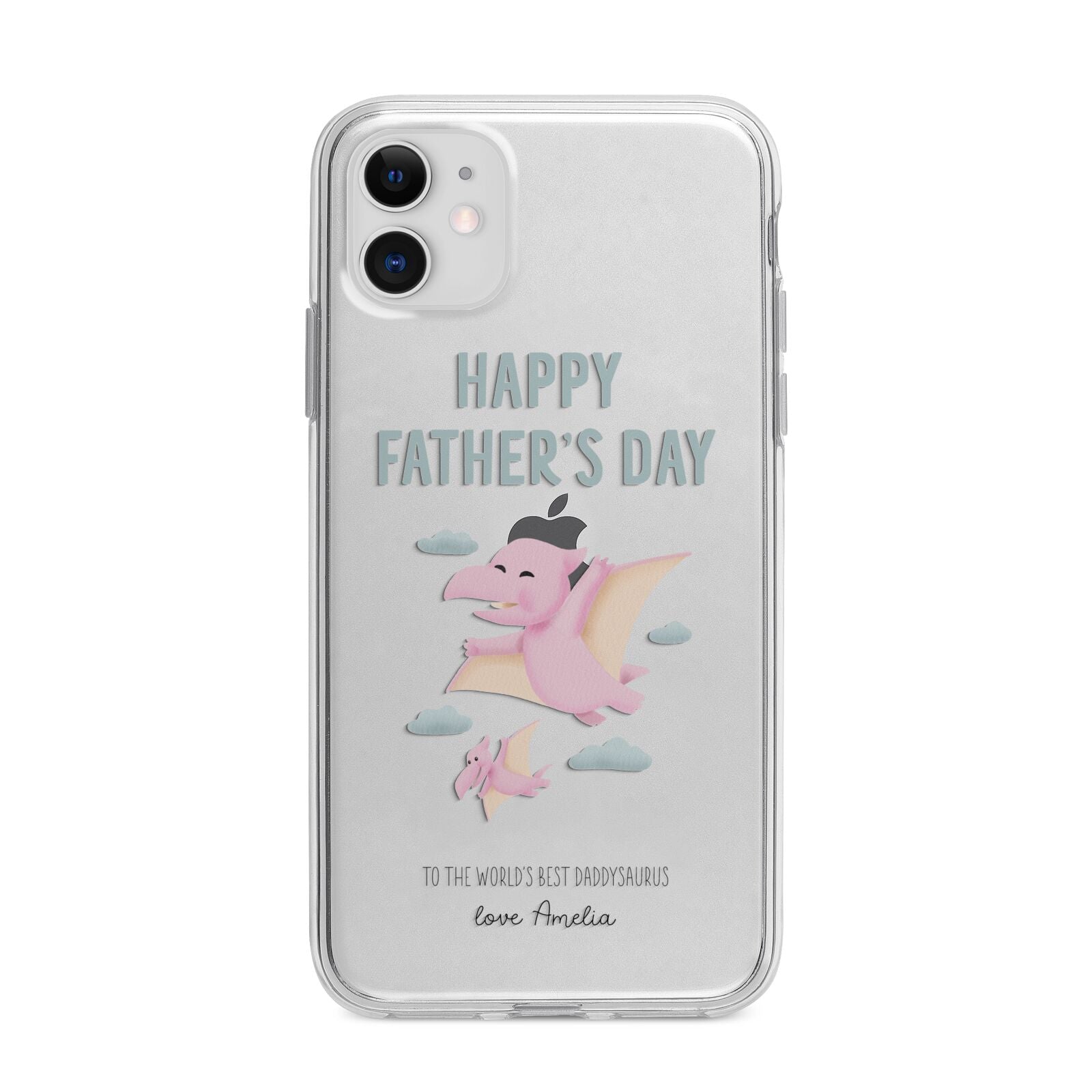 Pink Dino Happy Fathers Day Custom Apple iPhone 11 in White with Bumper Case