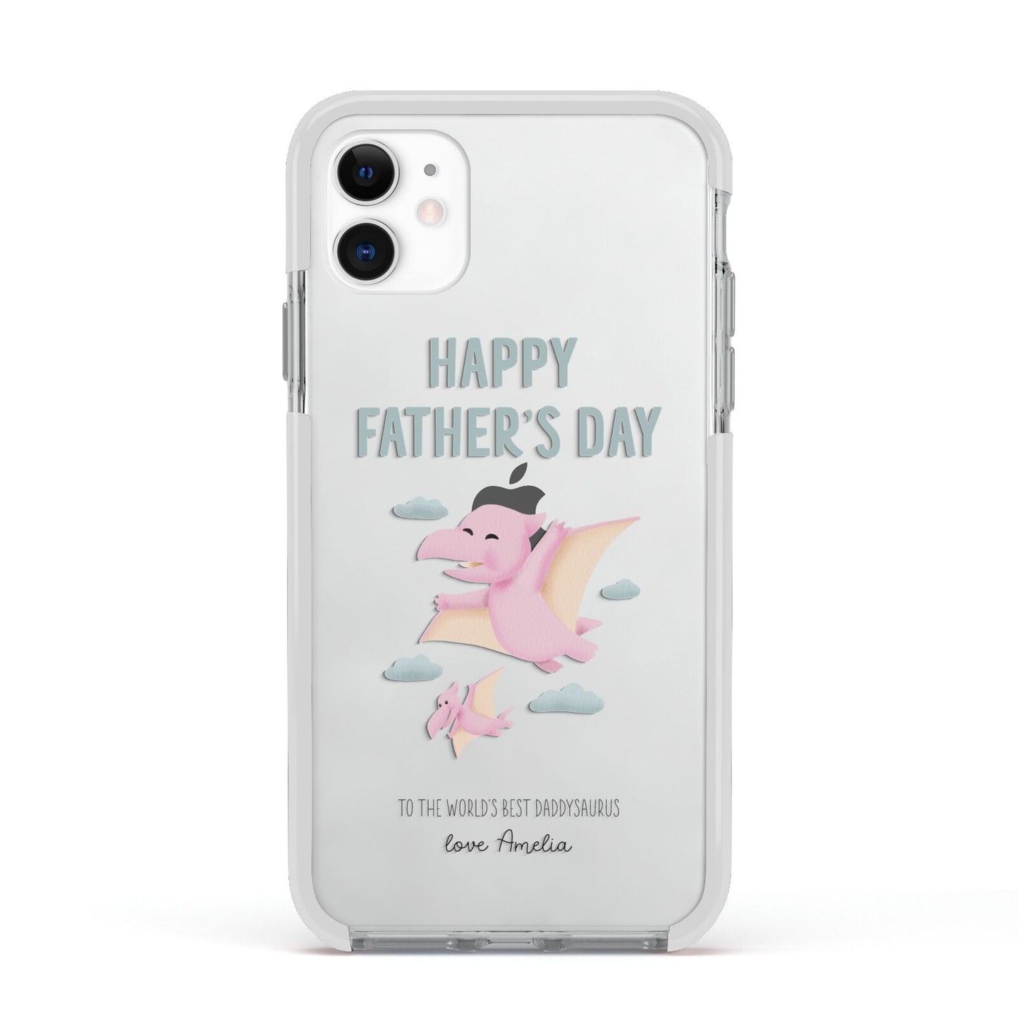 Pink Dino Happy Fathers Day Custom Apple iPhone 11 in White with White Impact Case