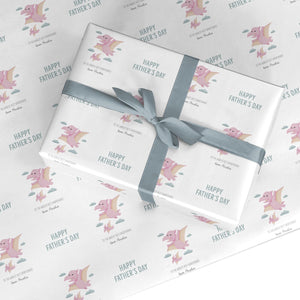 Pink Dino Happy Fathers Day Custom Wrapping Paper