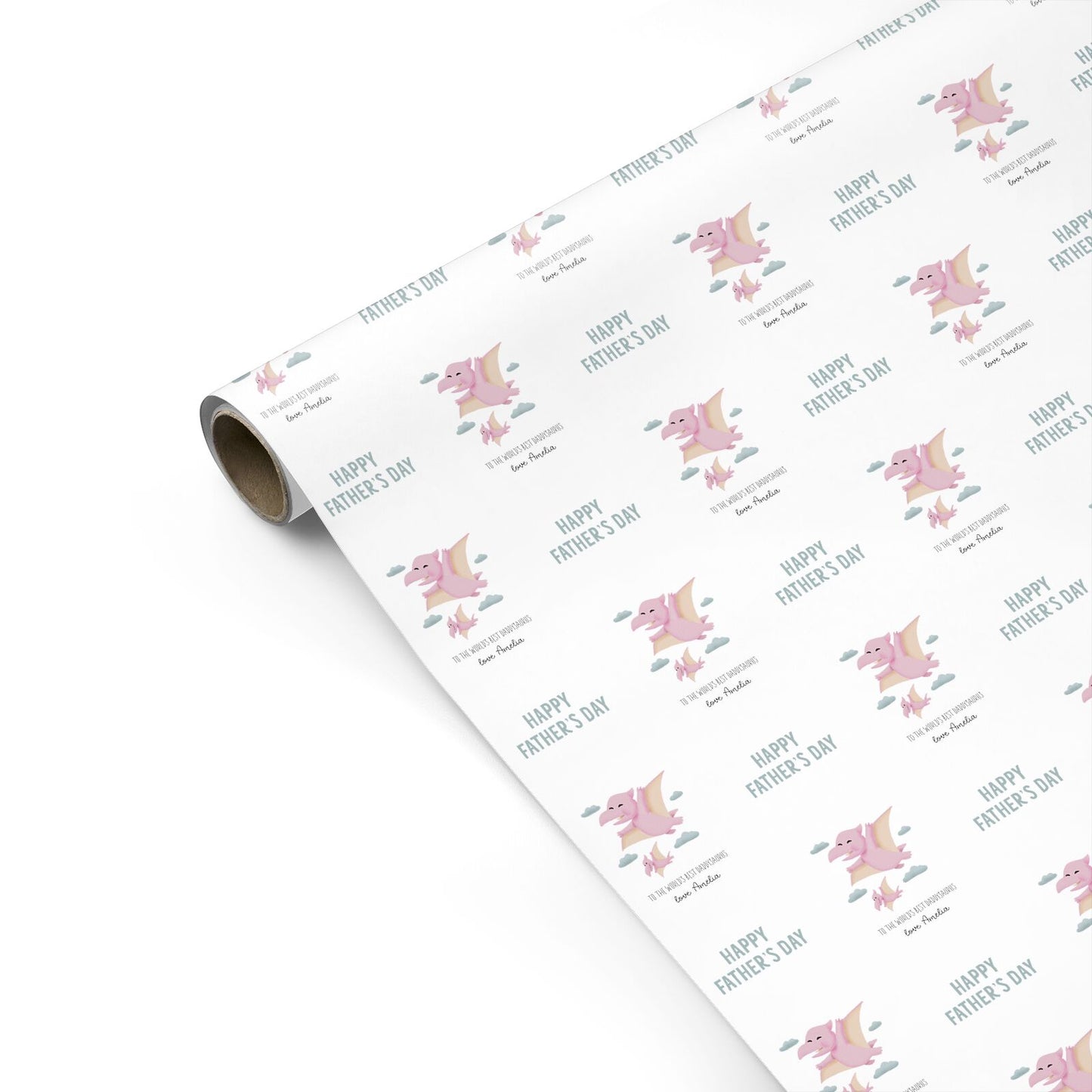 Pink Dino Happy Fathers Day Custom Personalised Gift Wrap