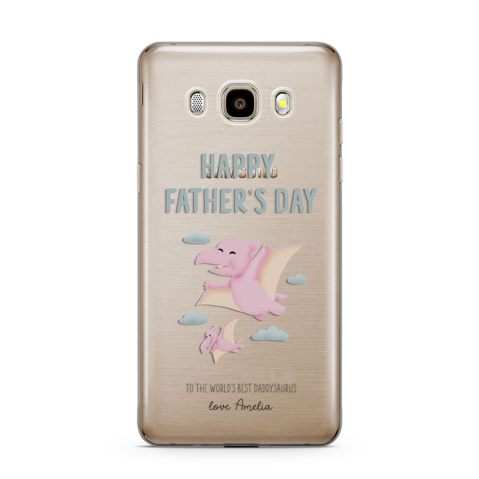 Pink Dino Happy Fathers Day Custom Samsung Galaxy J7 2016 Case on gold phone