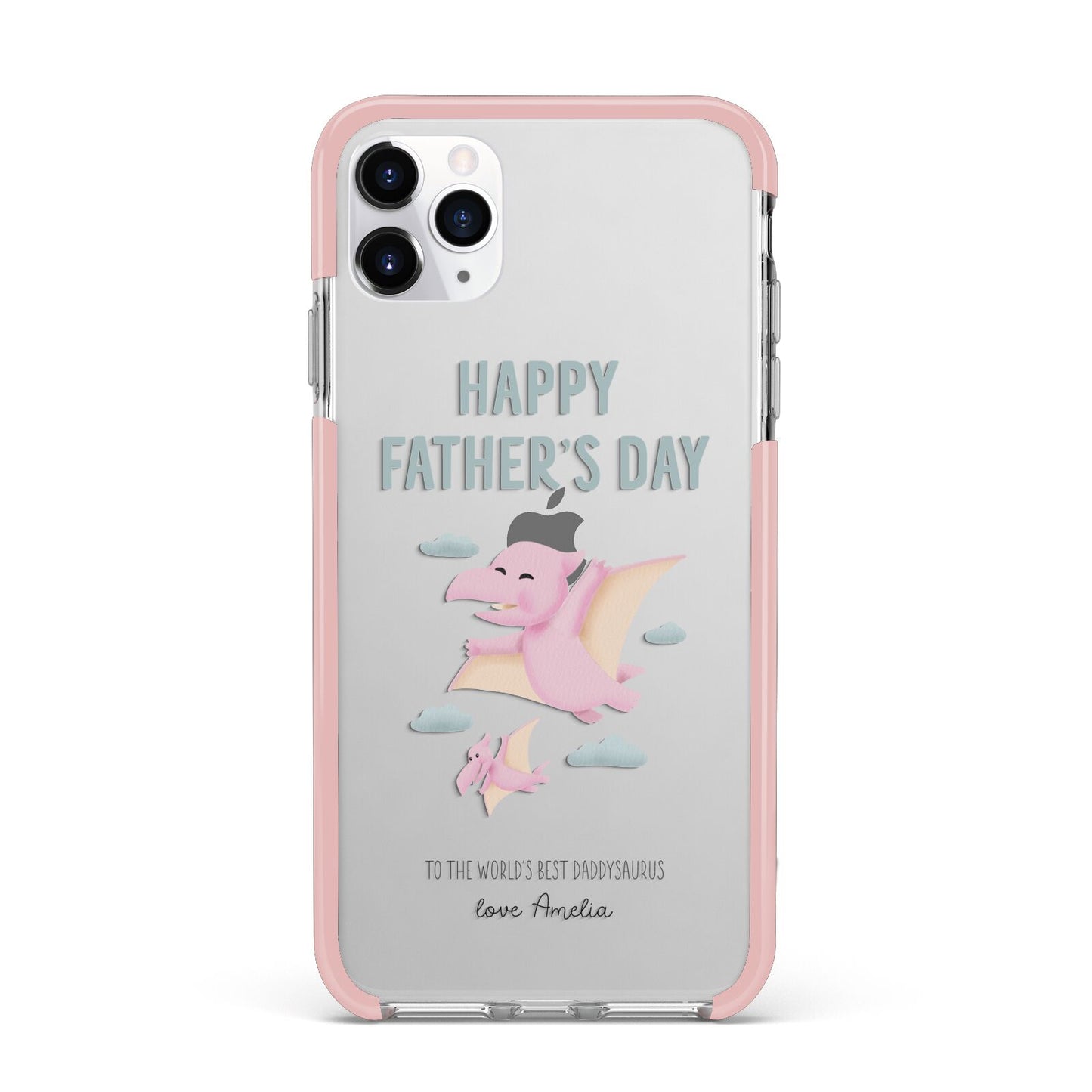 Pink Dino Happy Fathers Day Custom iPhone 11 Pro Max Impact Pink Edge Case