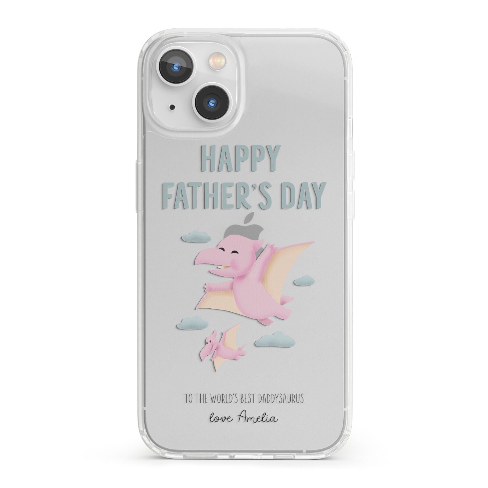 Pink Dino Happy Fathers Day Custom iPhone 13 Clear Bumper Case