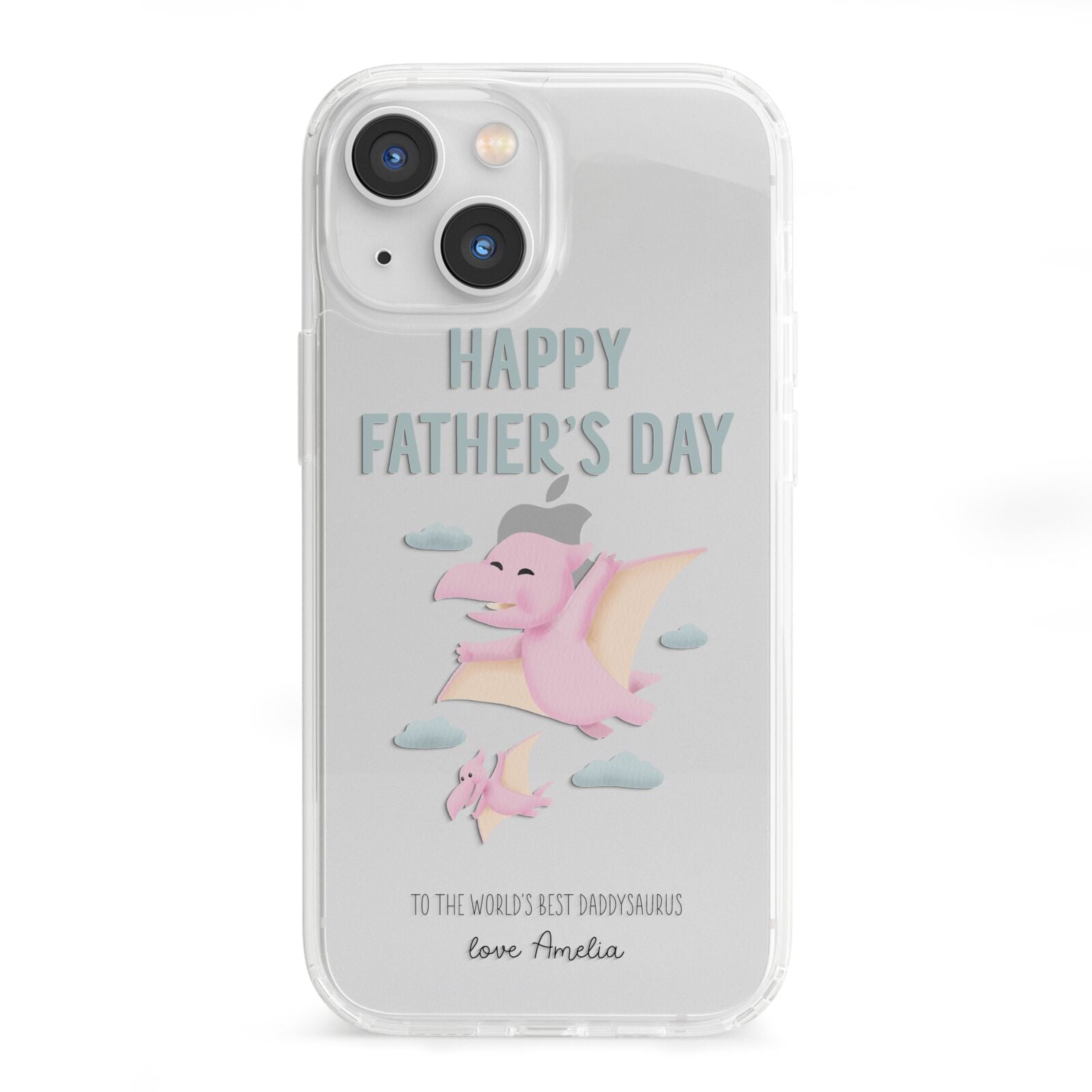Pink Dino Happy Fathers Day Custom iPhone 13 Mini Clear Bumper Case