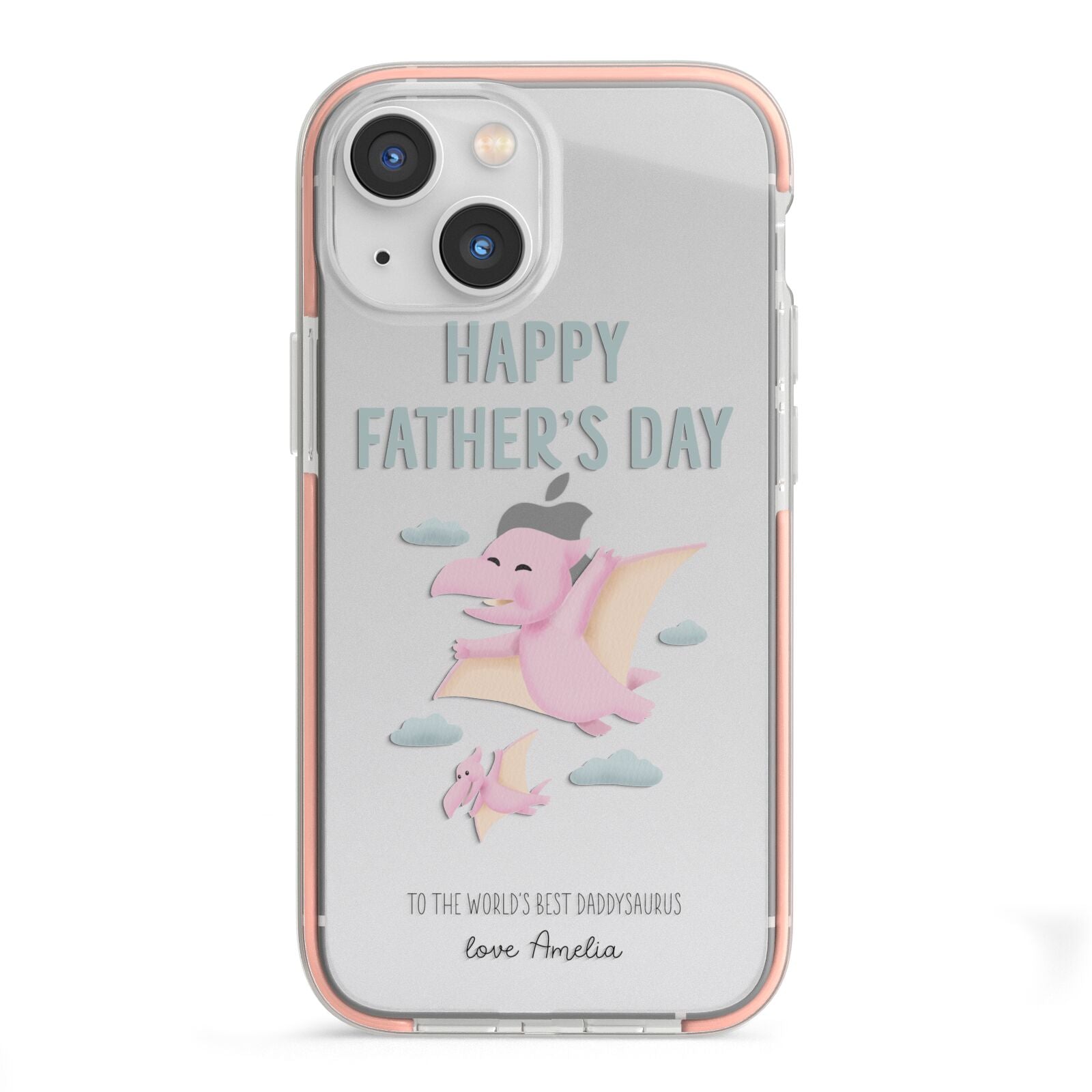 Pink Dino Happy Fathers Day Custom iPhone 13 Mini TPU Impact Case with Pink Edges