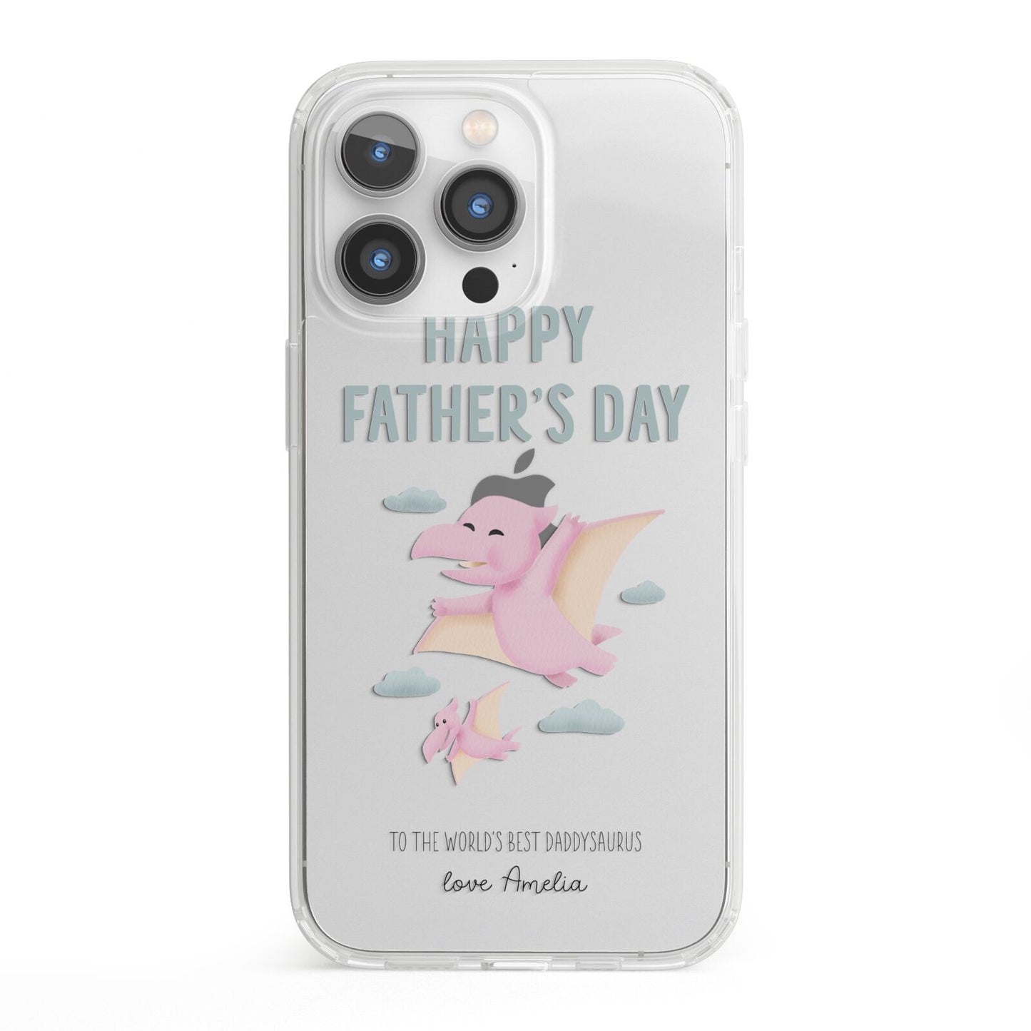 Pink Dino Happy Fathers Day Custom iPhone 13 Pro Clear Bumper Case