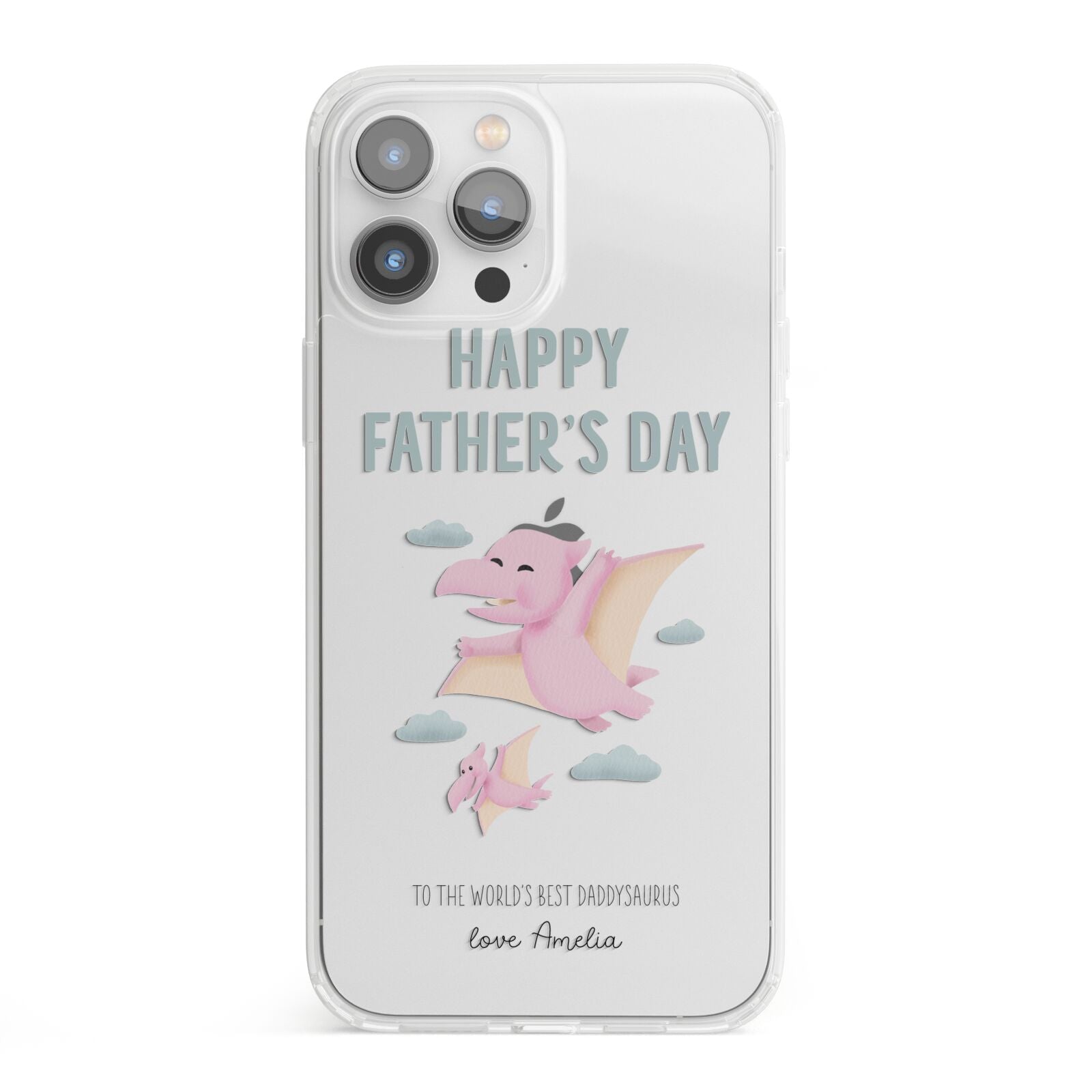 Pink Dino Happy Fathers Day Custom iPhone 13 Pro Max Clear Bumper Case