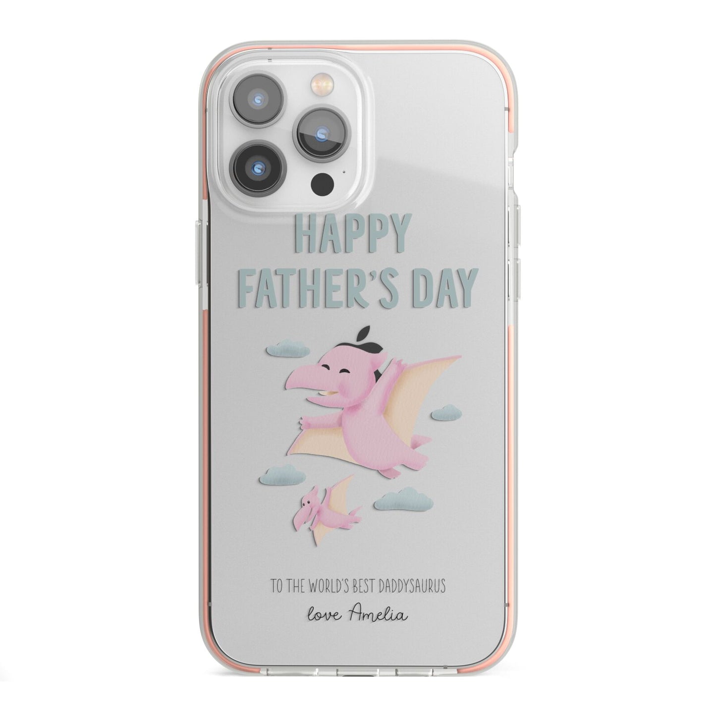 Pink Dino Happy Fathers Day Custom iPhone 13 Pro Max TPU Impact Case with Pink Edges