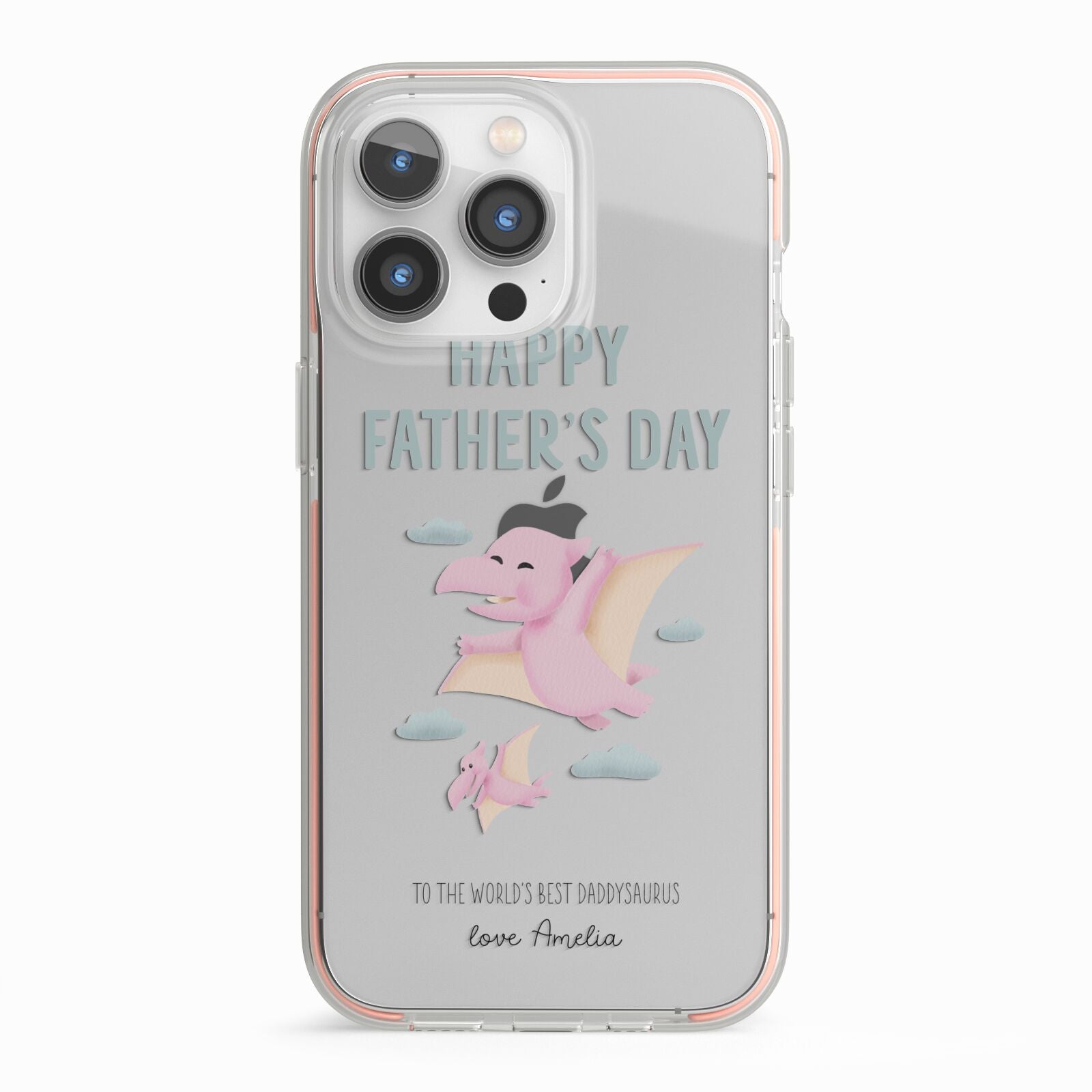 Pink Dino Happy Fathers Day Custom iPhone 13 Pro TPU Impact Case with Pink Edges