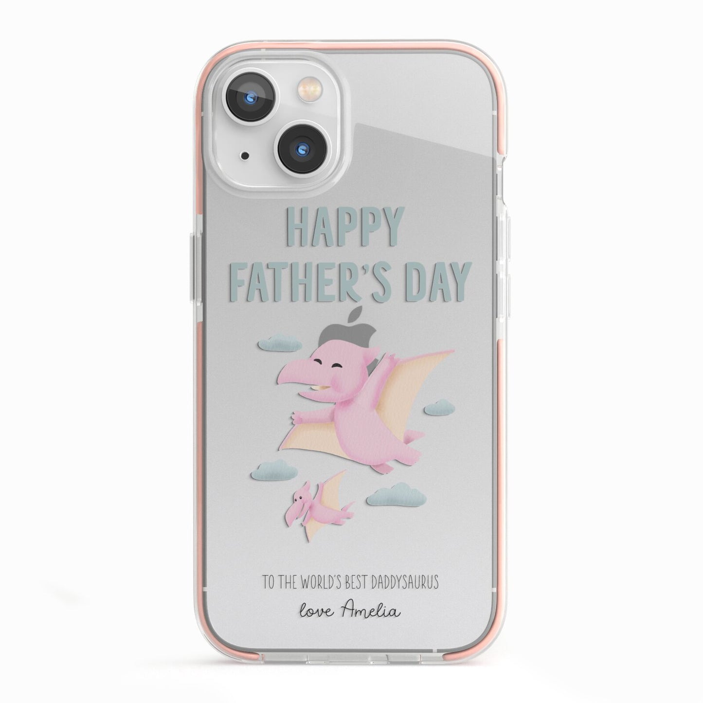 Pink Dino Happy Fathers Day Custom iPhone 13 TPU Impact Case with Pink Edges