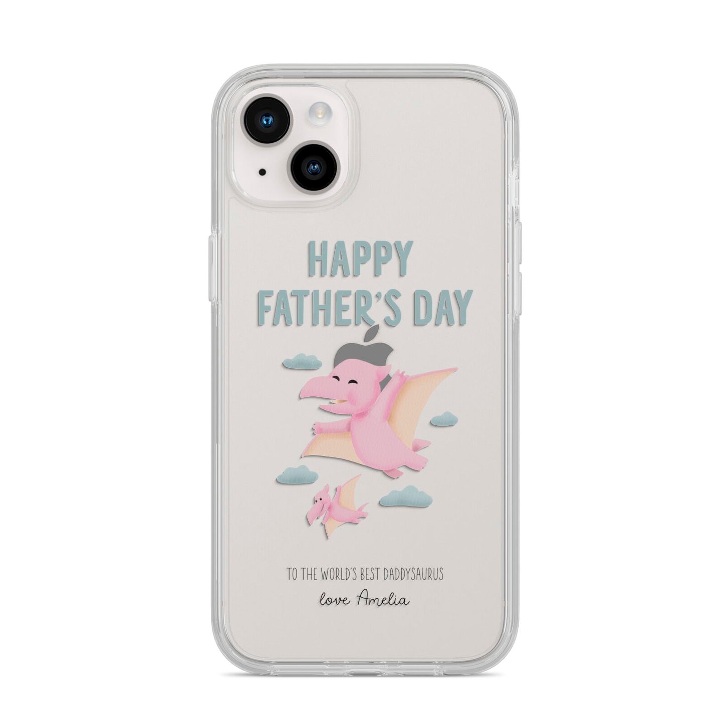 Pink Dino Happy Fathers Day Custom iPhone 14 Plus Clear Tough Case Starlight