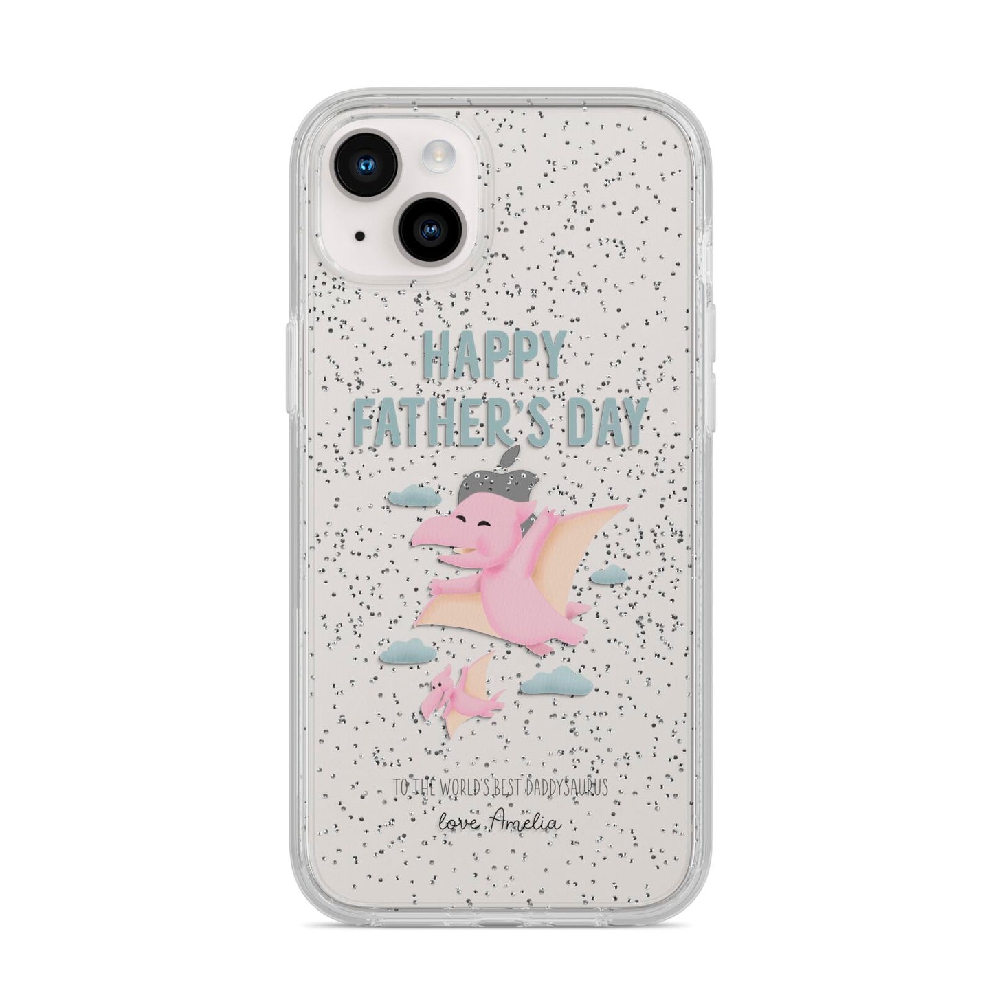 Pink Dino Happy Fathers Day Custom iPhone 14 Plus Glitter Tough Case Starlight